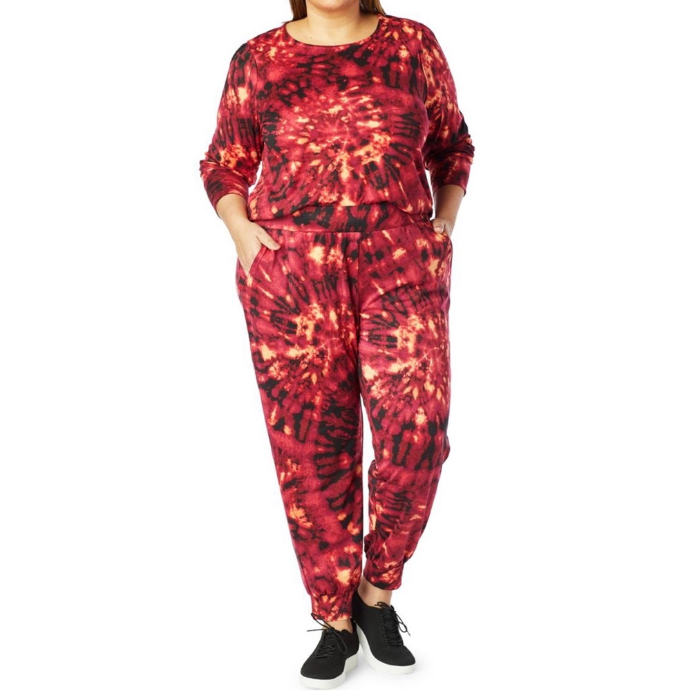 G By Giuliana Beet Red Purple Black Tie Dye Long Sleeve Jogger Jersey Set 2X